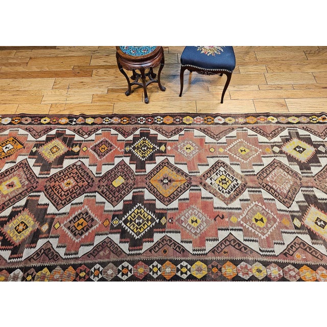 Vintage Kurdish Kilim Gallery Rug, Handwoven Wool, Allover Geometric Pattern, 5x14.5 For Sale - Image 14 of 14