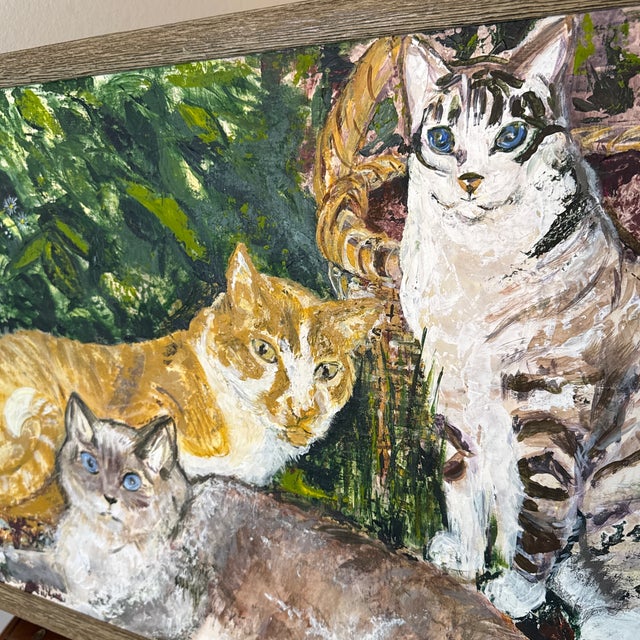 Vintage 1970s Acrylic Cat Painting ~ Framed and Signed Jjay For Sale - Image 12 of 12