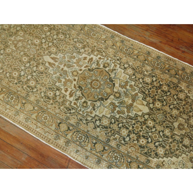 Early 20th Century Green Beige Persian Tabriz Runner For Sale - Image 4 of 6