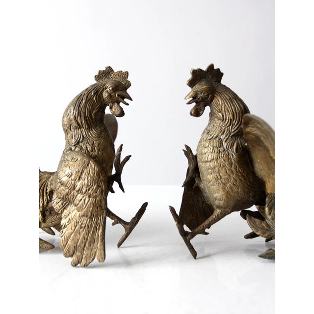 Antique Bronze Fighting Roosters Pair For Sale - Image 10 of 13