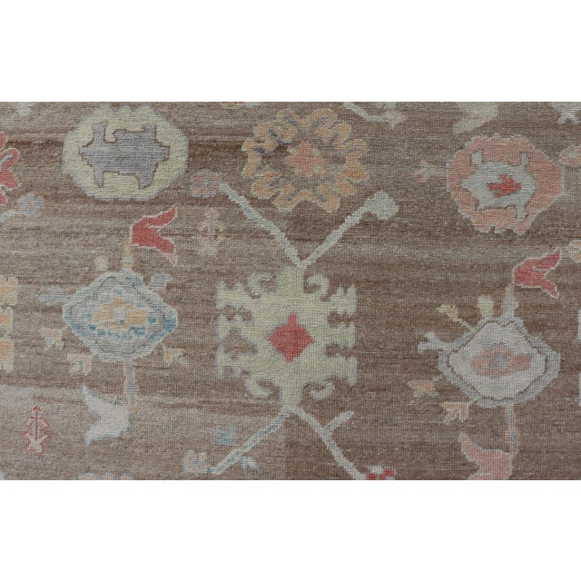 2020s Turkish Oushak Rug With All-Over Floral Design on a Light Brown Field For Sale - Image 5 of 12