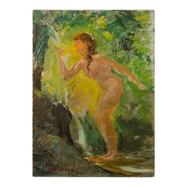 Early 20th Century "Natures Fountain" Expressionist Figurative Oil Painting by Jean Chaleye For Sale