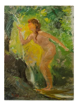 Early 20th Century "Natures Fountain" Expressionist Figurative Oil Painting by Jean Chaleye
