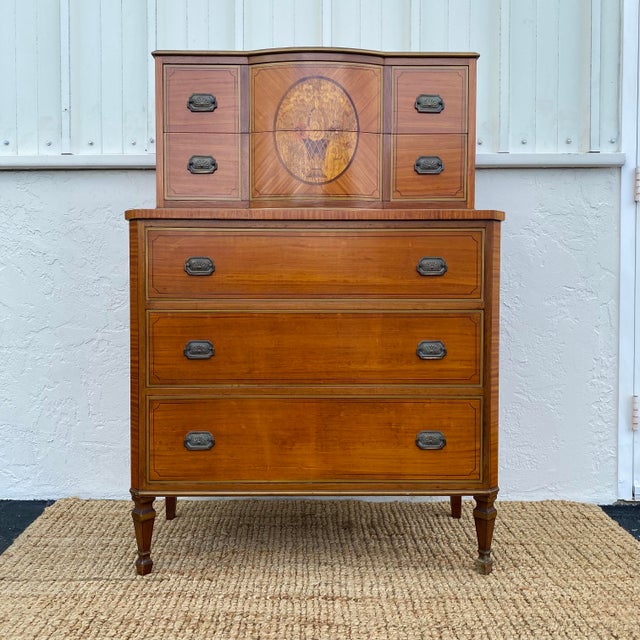 1920s Widdicomb Chest of 5 Drawers Tallboy Dresser With Vintage French