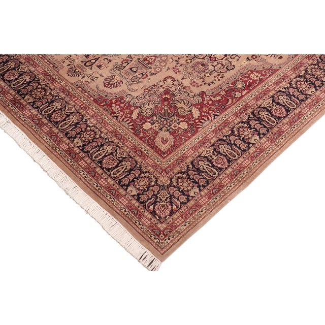 Shabby Chic Medallion 1990's Tan/Blue Wool Rug - 8'0'' X 10'1'' For Sale - Image 3 of 9