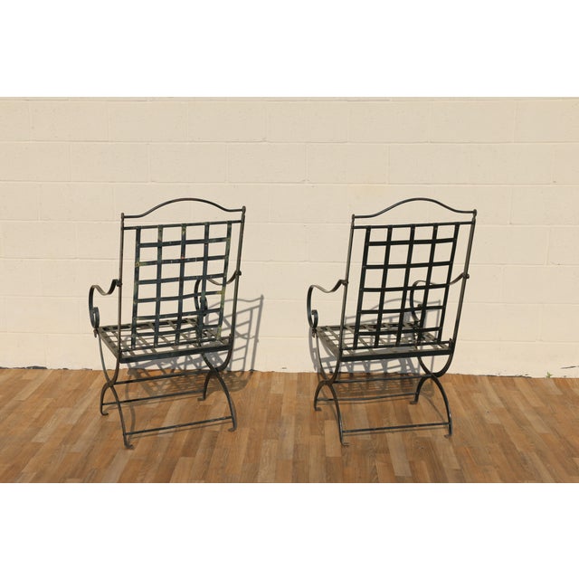 Modern Pair of Hervé Baume French Wrought Iron Folding Patio Chairs | Outdoor Garden Armchairs | France 1970s For Sale - Image 3 of 18