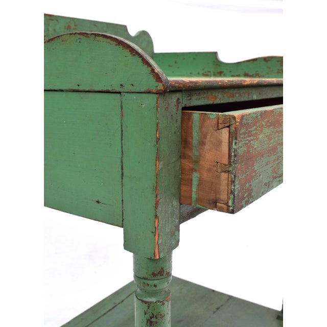 Light Green Antique Two Tier Wash Stand, Dovetail Joinery, Original Green Paint For Sale - Image 8 of 15
