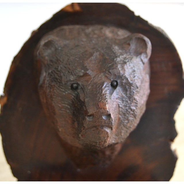 Wood Vintage Pair of Hand Carved Grizzly Bear Solid Wood Bookends Rustic Edwardian For Sale - Image 7 of 10