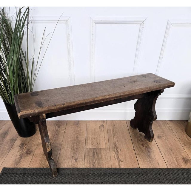 Wood Antique Italian Minimal Primitive Rustic Wooden Bench, 1890s For Sale - Image 7 of 9
