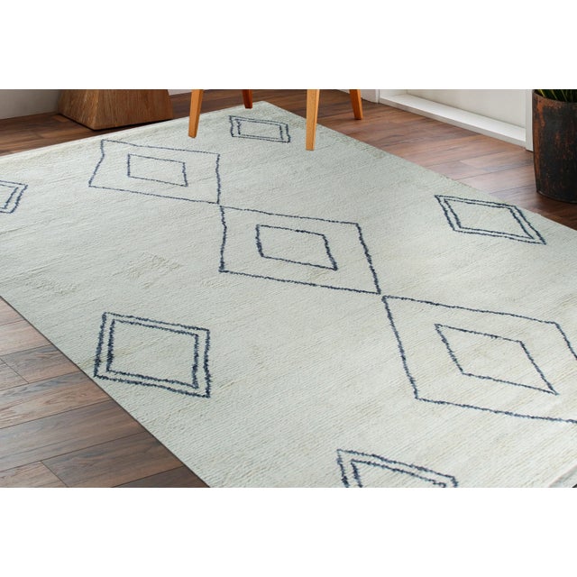8x10 Ophelia Moroccan Ivory Geometric Modern Hand Knotted Wool Carpet Rug For Sale - Image 10 of 11