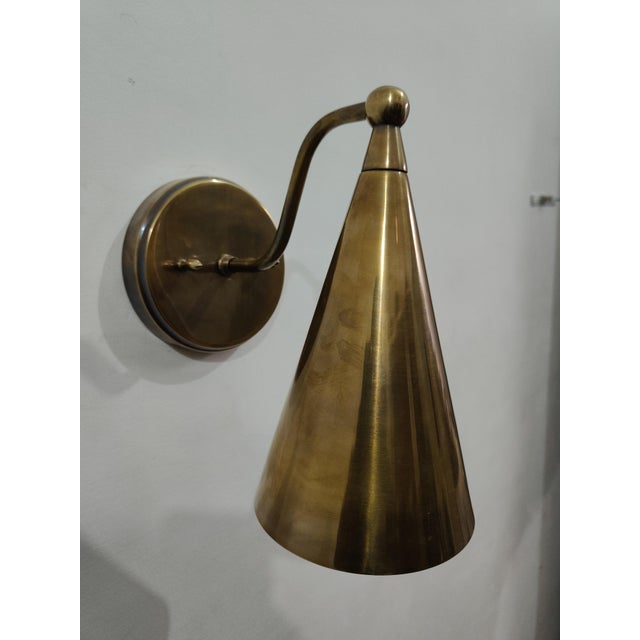Antique Brass Cone Wall Sconce – Handmade Vintage Wall Light For Sale - Image 4 of 4