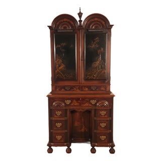 Antique Colby Furniture Chicago Chinoiserie Goddard Style Bureau W/ Bookcase For Sale