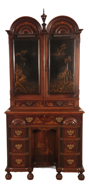 Antique Colby Furniture Chicago Chinoiserie Goddard Style Bureau W/ Bookcase