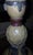 Vintage majolica table lamp features a distinctive, hand-painted resin baluster-style body decorated with Renaissance...