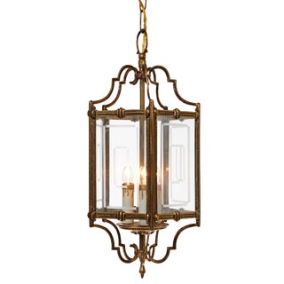 Early 20th Century Traditional Triple Cluster Brass and Glass Panel Light Pendant For Sale