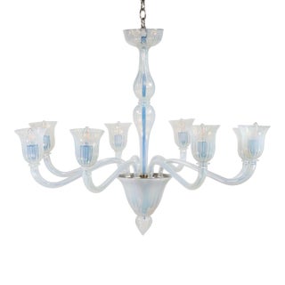 Large Vintage Eight Arm Opaline Murano Glass Chandelier in the Manner of Barovier & Toso For Sale