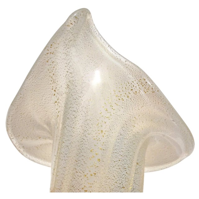 Mid 20th Century Murano Seguso Vintage 1950s Gold Flecks Opalescent White Italian Art Glass Cornucopia Sculptural Vase For Sale - Image 5 of 7