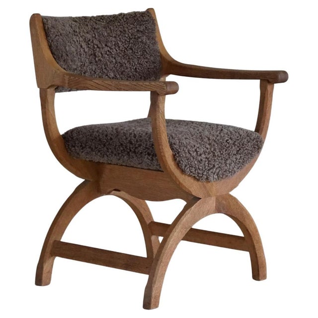 Mid-Century Armchair in Oak & Lambswool Model Kurul attributed to Henning Kjærnulf, 1960s For Sale - Image 15 of 15