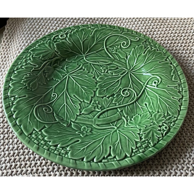 This lovely vintage Green Grape leaves and vines motif Majolica serving platter was made in Portugal by Bordallo Pinheiro....