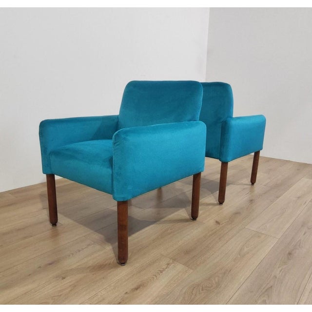 1960s Model 896 Armchairs in Turquoise Velvet by Vico Magistretti for Cassina, 1963, Set of 2 For Sale - Image 5 of 11