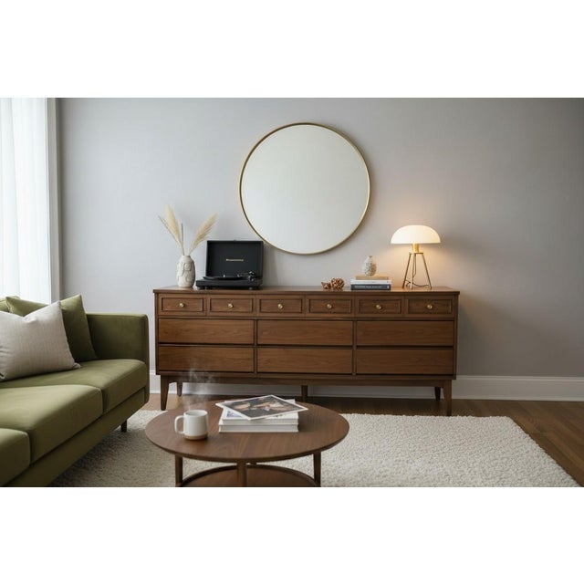 This 1960s Mid-Century walnut chest of drawers has been fully restored and presents beautifully in a warm light walnut...