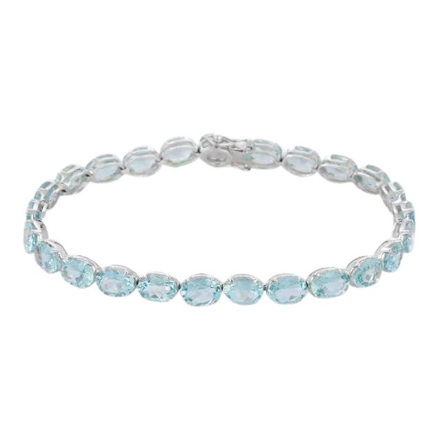 Natural Aquamarine Tennis Bracelet in 18k For Sale