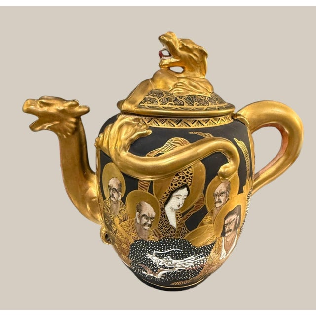 Late 20th Century Japanese Satsuma Dragonware 24 Pc Tea Set Immortals Dragons Hand Painted Gilt - 24 pcs For Sale - Image 12 of 16