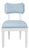 Matthew Izzo Home Hayden Light Blue Performance Linen and Matte White Lacquer Bow Back Dining Chair For Sale
