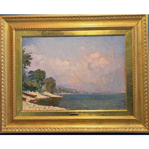 Giovanni Guarlotti, Lake Maggiore, Italy, Oil on Cardboard, Framed For Sale - Image 10 of 10