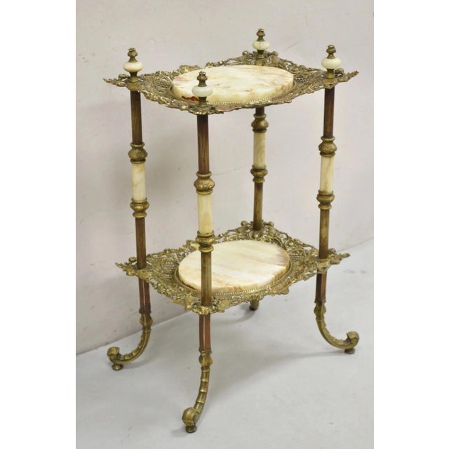 Antique French Victorian Bronze 2 Tier Onyx Stone Plant Stand Accent Side Table For Sale - Image 11 of 15
