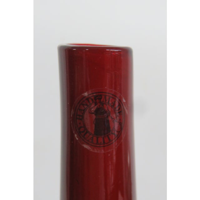 Ruby Red Teardrop Art Glass Vase Hand Blown Mid Century Modern Style 5083b For Sale - Image 13 of 13