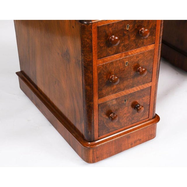 Wood Antique Victorian Burr Walnut Twin Pedestal Desk, 1860s For Sale - Image 7 of 18