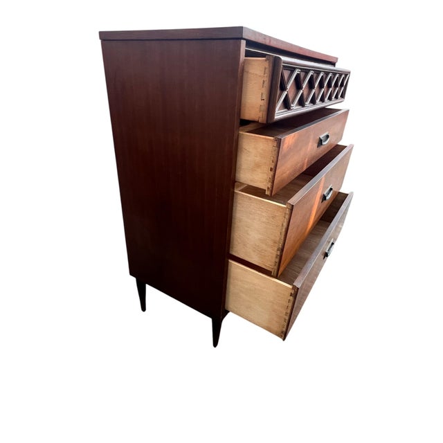 Mid Century Modern Diamond Geometric Design Highboy Dresser Chest For Sale In New York - Image 6 of 14