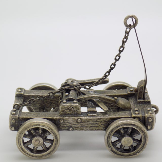 1980s Vintage Italian Handmade Genuine Silver Large Rare Working Catapult Figurine For Sale - Image 5 of 13