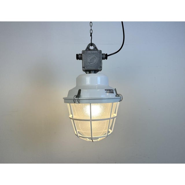 Industrial White Factory Light with Plastic Grid from Elektrosvit, 1990s For Sale - Image 15 of 17