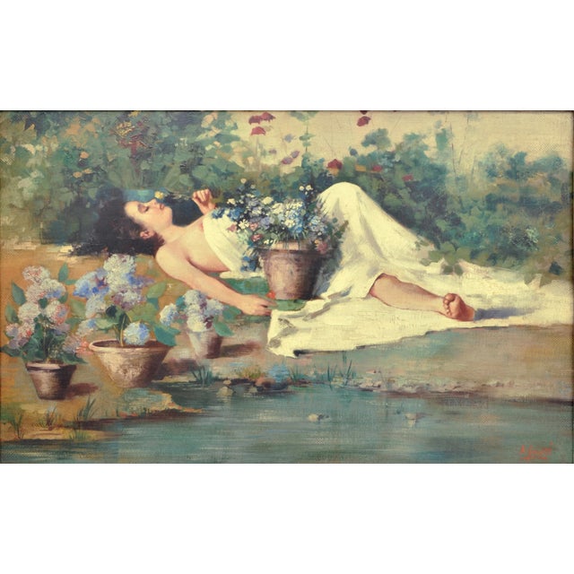 In the garden - Angelo Granati Italia 2004 - Oil on canvas cm. 50 x 80 Gold leaf gilded wooden frame cm.67x97 This...