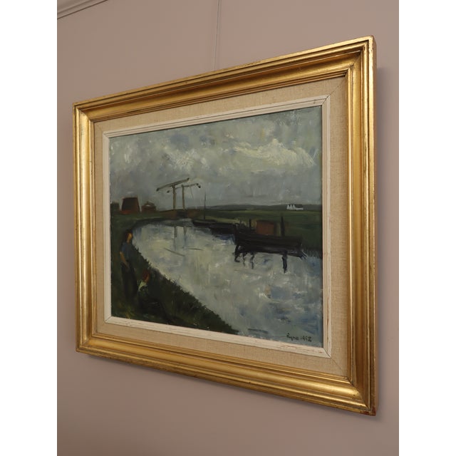 1950s 1952 Mid-Century Modern 'By the Waterbank' Vintage Swedish Expressive Landscape Oil Painting, Framed For Sale - Image 5 of 14