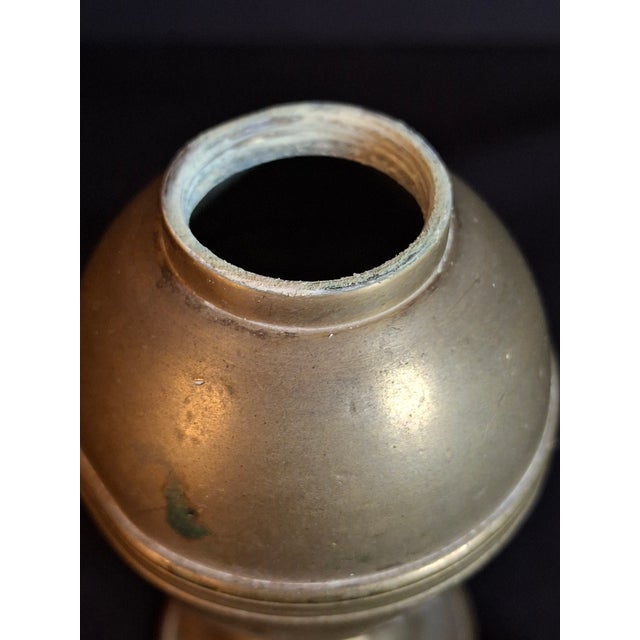 Antique 1840s Spun Brass Standalone Lard / Burning Fluid Lamp Flat Wick Burner For Sale - Image 10 of 16