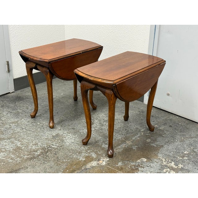 Late 20th Century Queen Anne Style Drop-Leaf Side Tables, Pair For Sale - Image 5 of 12