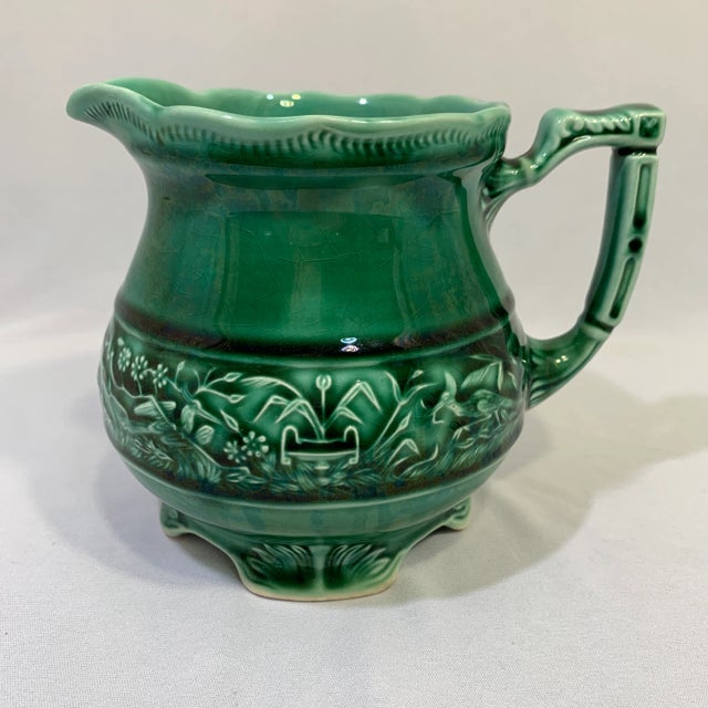 Ceramic Americana Green Milk Pitcher With Floral Design For Sale - Image 7 of 7