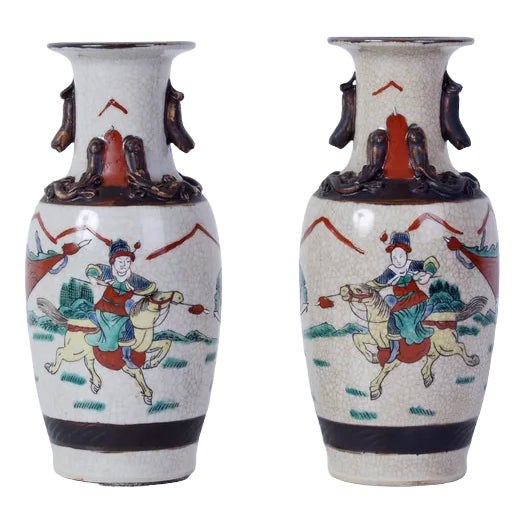 Japanese Ceramic Vases, 1890s, Set of 2 For Sale