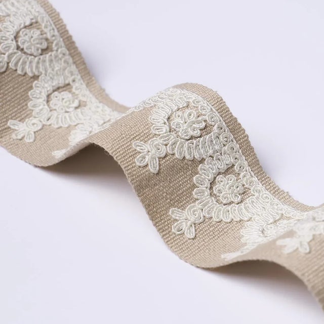 Contemporary Schumacher Noelia Embroidered Tape In Natural For Sale - Image 3 of 3