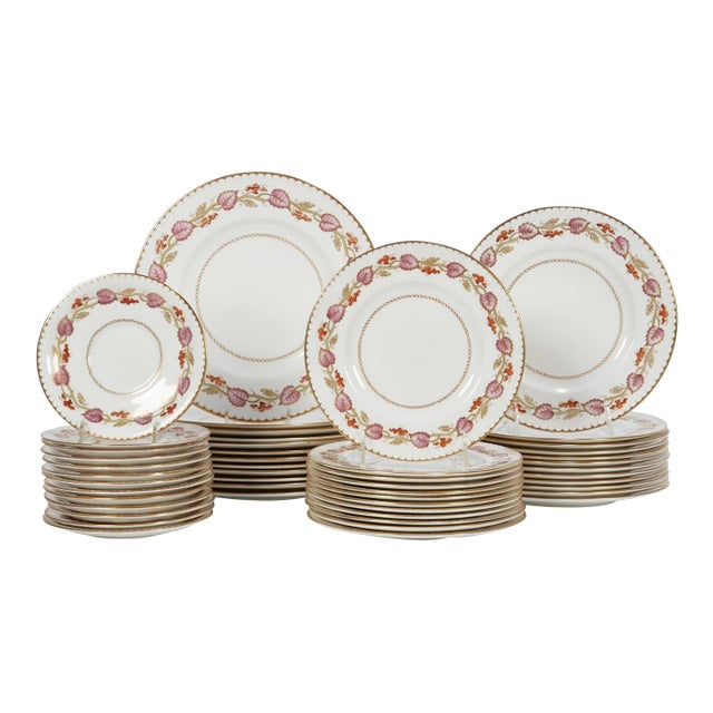 Royal Worcester Montpelier Magenta Gold & White Dinnerware Plate Set For Sale