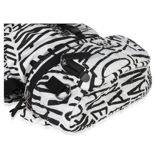 White Black Nylon Printed Coco Neige Backpack For Sale In New York - Image 6 of 8