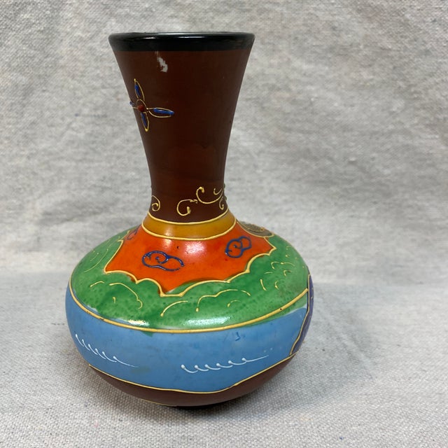 1940s Japanese Satsuma Hand Panted Vase For Sale - Image 5 of 12