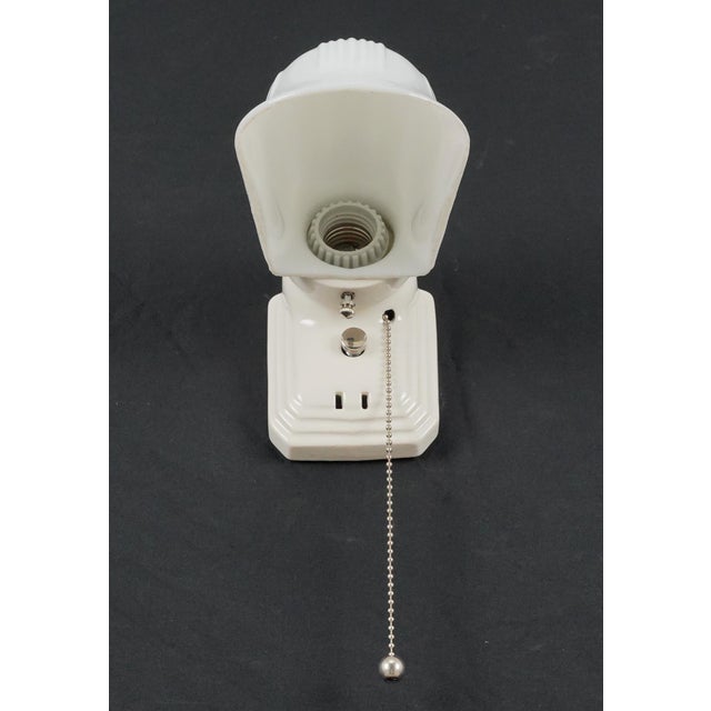 Mid 20th Century Restored Art Deco White Porcelain Wall Sconce With Pull Chain For Sale - Image 4 of 7