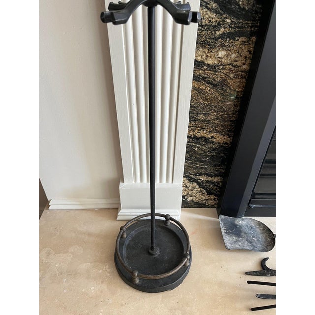 Metal Vintage Wrought Iron, Wire and Brass Fireplace Set—5 Piece Set For Sale - Image 7 of 8