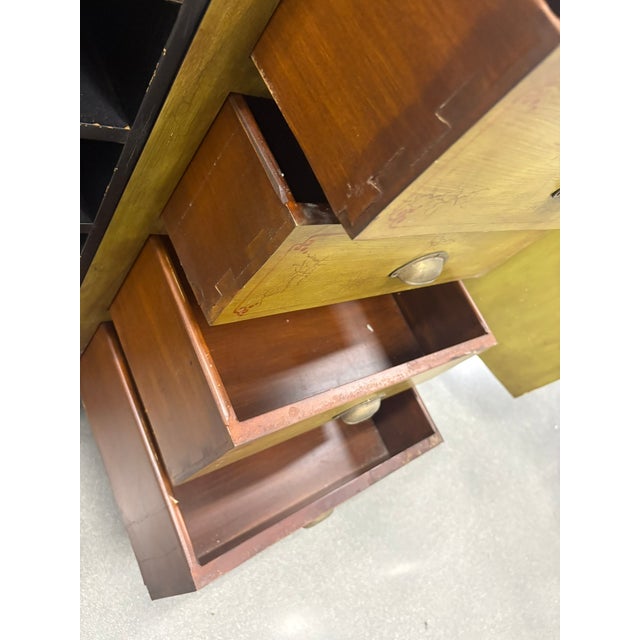 French Country Vintage Solid Wood Hand Painted Wine Bar Cabinet Freestanding Counter Kitchen Island For Sale - Image 3 of 10