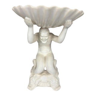 Vintage Portuguese White Glazed Ceramic Figural Shell Compote Centerpiece Blanc De Chine Rocco Style For Sale