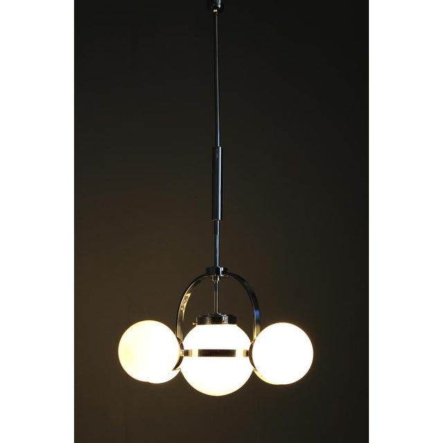 Vintage Art Deco Chrome Pendant Light with Champagne Opaline Glass Shades, 1930s For Sale - Image 15 of 16